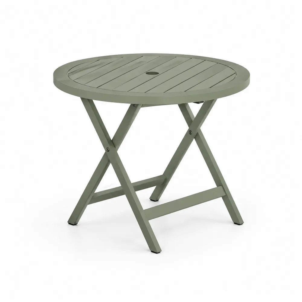 Gartentisch rund 70 cm Stahl pulverbeschichtet klappbar X-Gestell grün Lamellen Tischplatte Metall