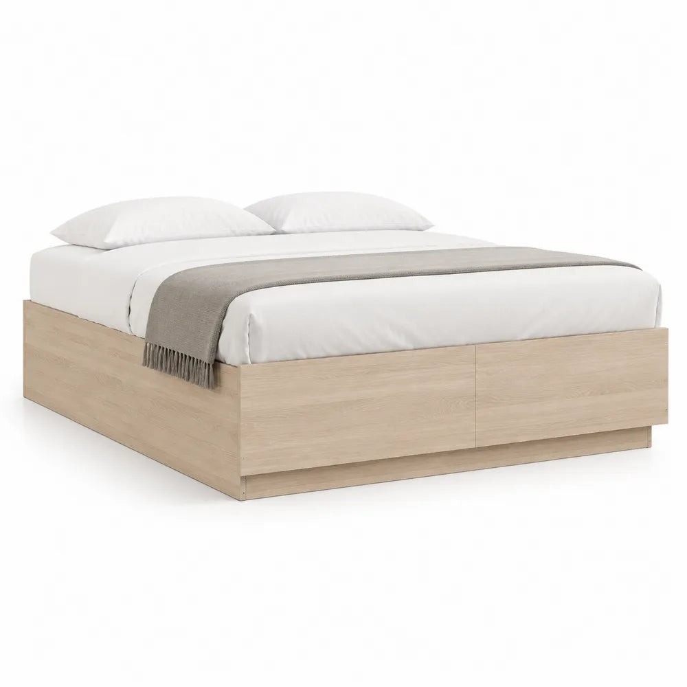 Stauraumbett 160 x 200 cm Holz Eiche Hell Bettgestell mit Schubladen rechteckig Holzwerkstoff