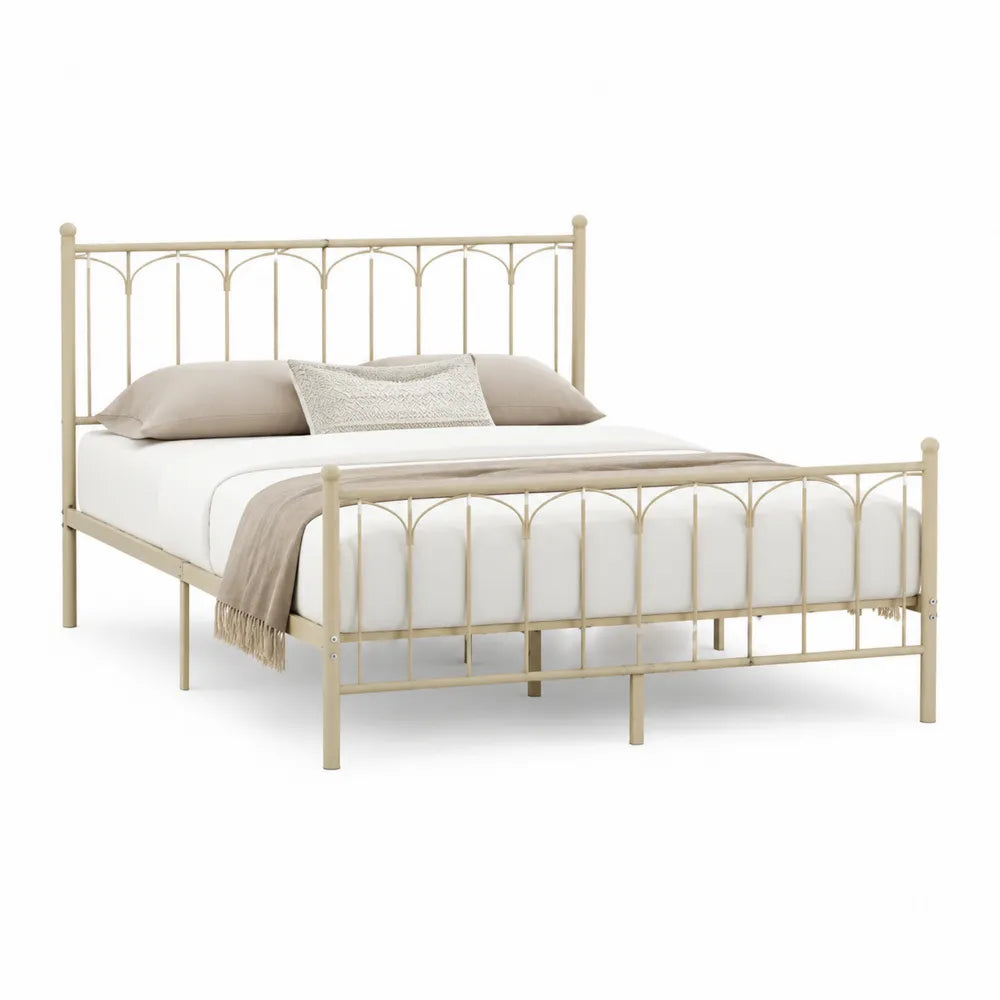 Metallbett 160 x 200 cm Bettgestell geschwungenes Kopf- und Fußteil Stahlrahmen Beige rechteckig