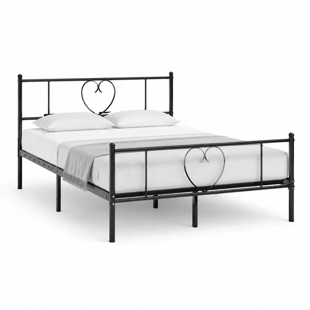 Metallbett 160 x 200 cm Doppelbett Stahl pulverbeschichtet Schwarz Herzmotiv Kopf- und Fußteil rechteckig