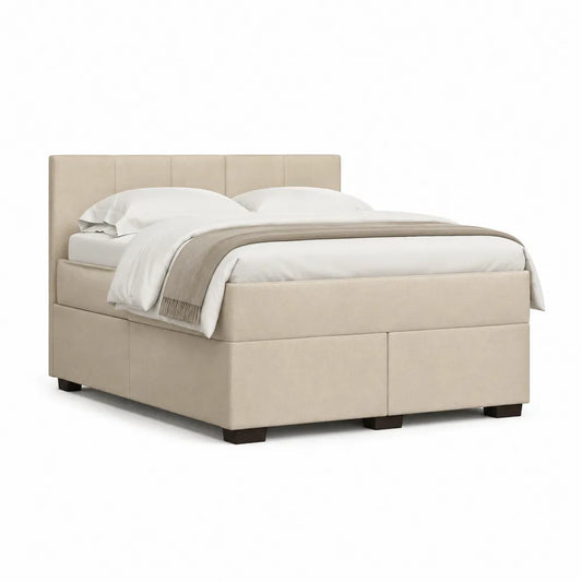 Polsterbett 180 cm x 200 cm Bettgestell mit Stauraum Schubladen Beige Stoffbezug rechteckig mit gepolstertem Kopfteil
