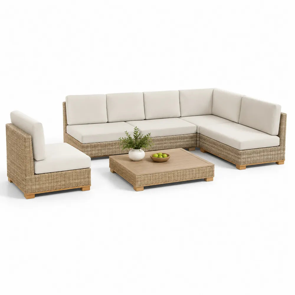 Gartensofa Set 4-teilig PE Rattan Holz Beige 240 x 240 x 65 cm