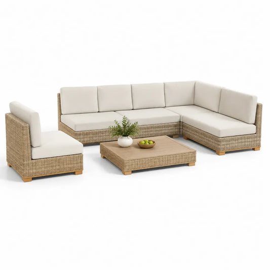 Gartensofa Set 4-teilig PE Rattan Holz Beige 240 x 240 x 65 cm