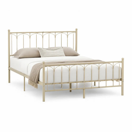 Metallbett 160 x 200 cm Bettgestell geschwungenes Kopf- und Fußteil Stahlrahmen Beige rechteckig