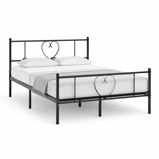 Metallbett 160 x 200 cm Doppelbett Stahl pulverbeschichtet Schwarz Herzmotiv Kopf- und Fußteil rechteckig